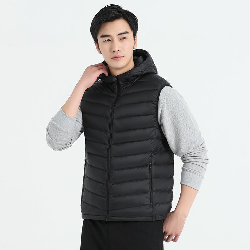 2025 Men's Lightweight Winter Hooded Vest - Casual Short White Duck Down Jacket