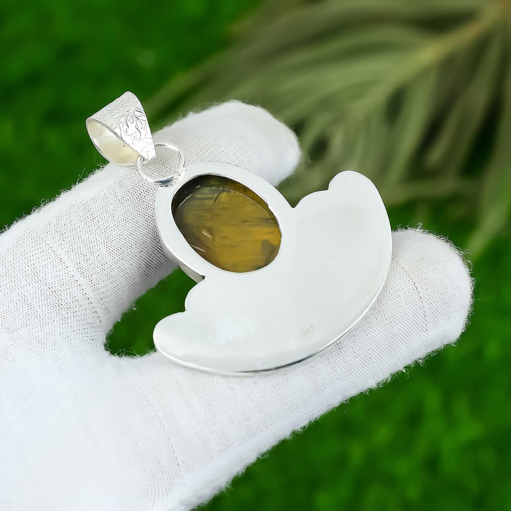 Oval Natural Nellite Sterling Silver Anniversary Bezel Handcrafted Wife Pendant