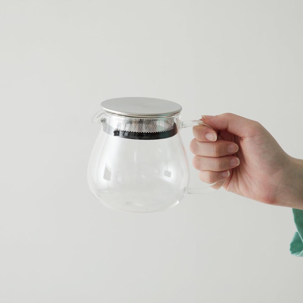 KINTO UNITEA One-Touch Teapot with Cork Mat (Bonus) - Heat-Resistant Glass, Dishwasher Safe, KINTO Teapot with Strainer, Cork Mat, and Coaster (460ml)