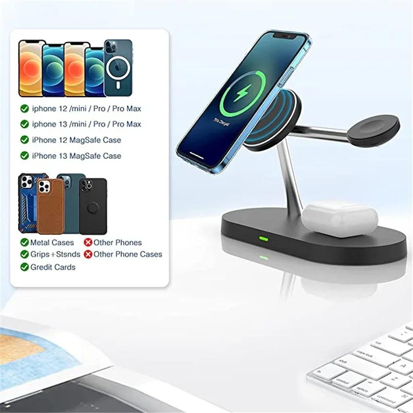 5 in 1 Magnetic Wireless Charger LED For iPhone 16 15 14 13 12  Watch10-2 Airpods Pro USB Charge Port Fast Charging Station