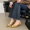 Large size fine heel suede pointed head shallow mouth single shoes women's new metal buckle cat heel temperament versatile evening shoes women