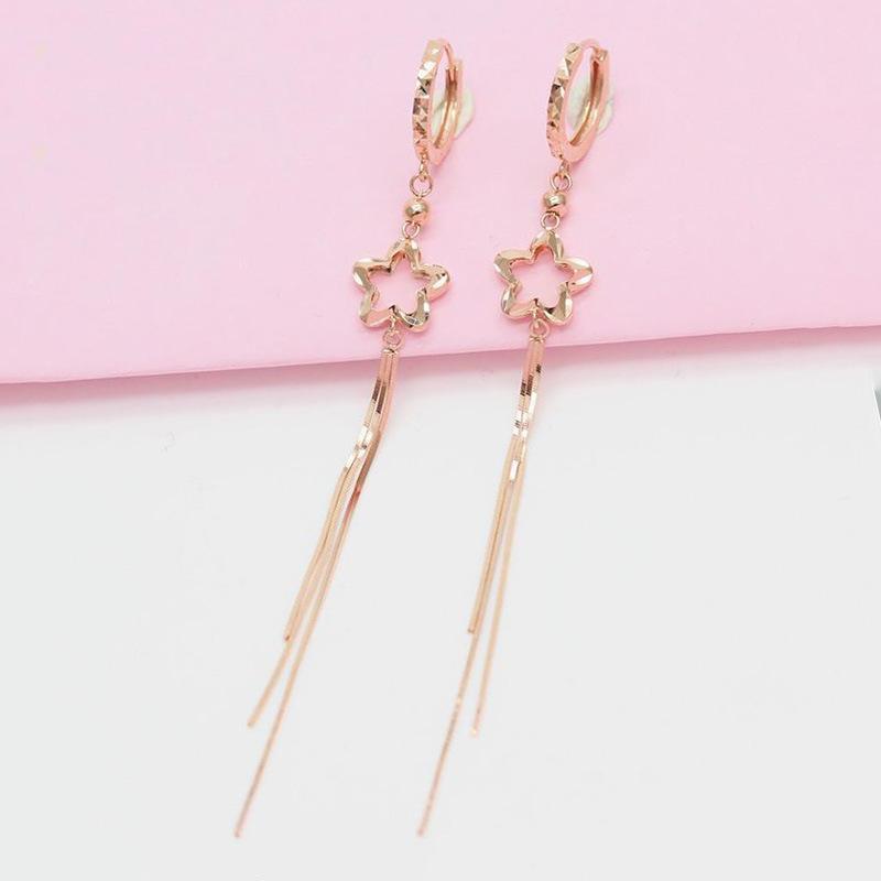 Exquisite Russian 585 Purple Gold Fashion Five-Star Snake Bone Niche High-End Rose Gold-Plated Long Fringed Earrings