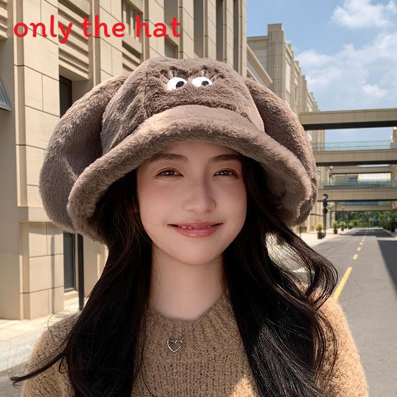 Korean Style Plush Rabbit Ears Bucket Hat With Warm Windproof Function For Outdoor Winter Wear