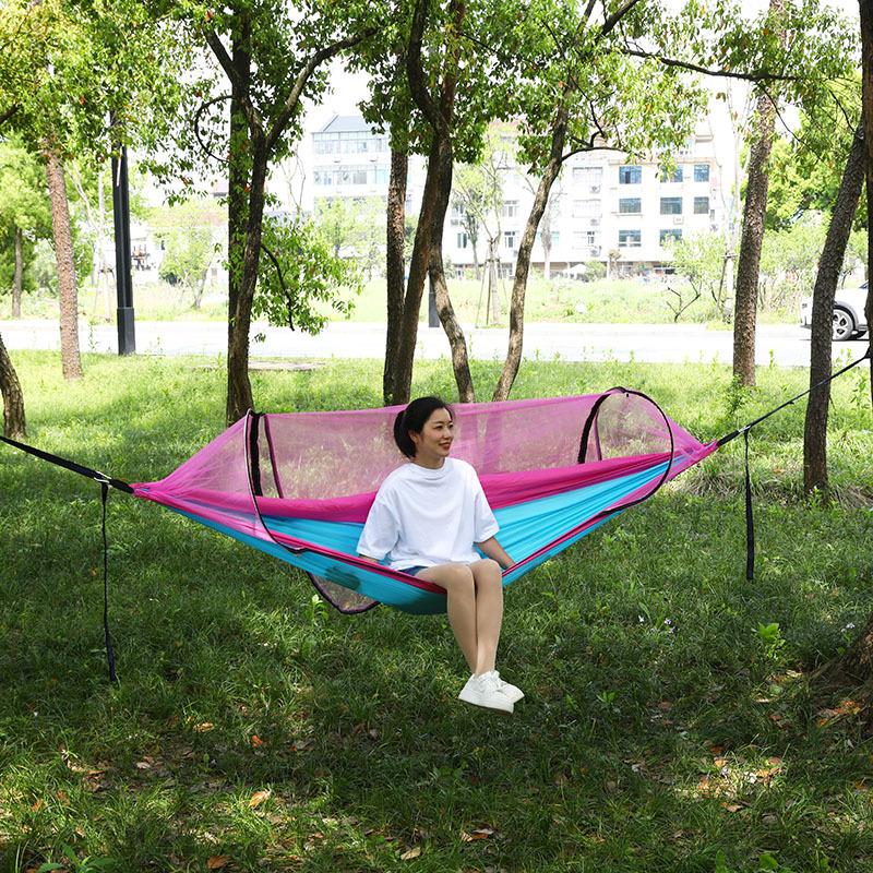 1PC Camping Hammock withMosquito Net 260x140cm Automatic Quick-opening Anti-rollover Nylon Hammock Chair Outdoor Hanging Bed Net