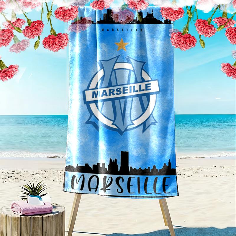 Asciugamano da Spiaggia Stampa Olympique de Marseille, Asciugamano Grande Morbido Asciugatura Rapida per Spiaggia Campeggio Nuoto
