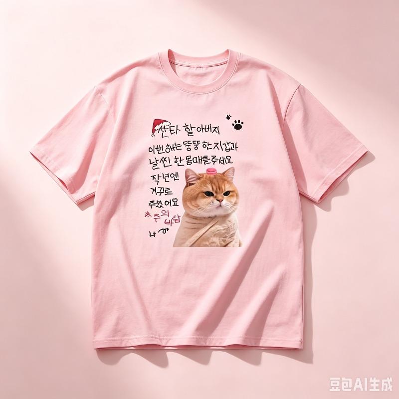 Soft Cotton Cute Cat Graphic Tshirt Korean Handwritten Text Pet Lover Round Neck Daily Short Sleeve Tee