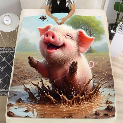 Pături Moi din Flanel Desene Animate Porcușor Kawaii Drăguț, Pătură de Aruncat pentru Păstrarea Căldurii, Pătură Confortabilă pentru Picnic, Paturi, Canapea, Casă, Dormitor, Copii
