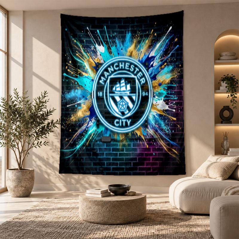 Decorative Tapestry,Manchester City Printed Wall Art, Lightweight Wall Hanging For Bedroom Background