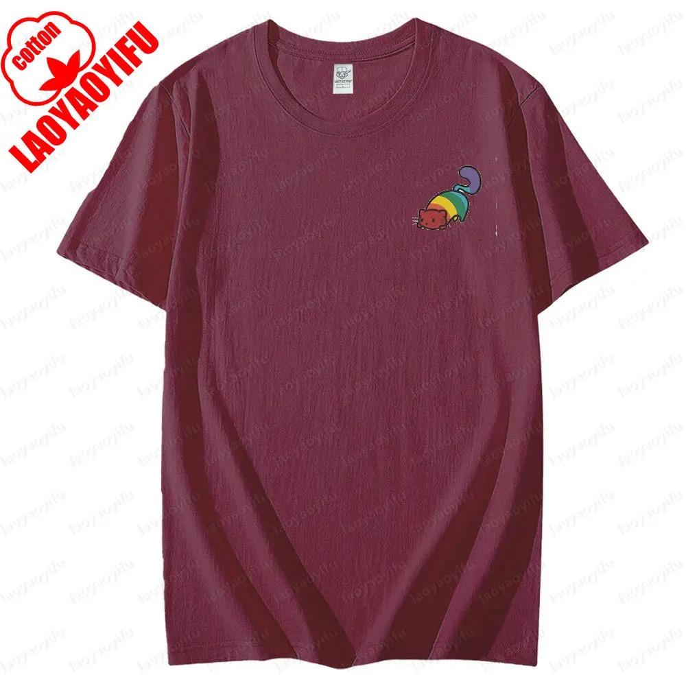 Cute Rainbow Cat LGBT Tee Tops Pride Month Homosexuality Unisex T Shirt Men Women Universal Fashion Casual Crewneck Tshirt