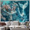 D Blue Mermaid Princess Tapestry, Sea World Aesthetic Wall Art for Room Aesthet