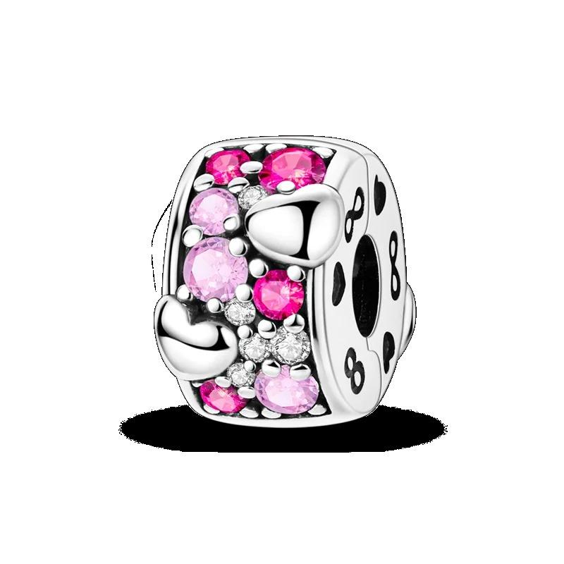 Silver Clasp 925 Silver CZ Pave Clip Charms Daisy Beads Stopper Safety Chain Fit Original Bangle Bracelet Jewelry Clip