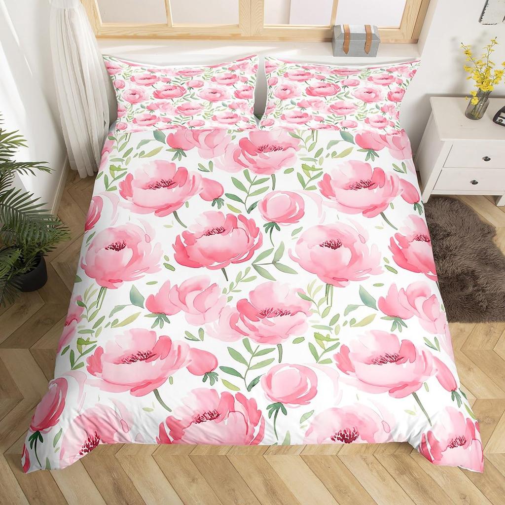 Botanical Lily Duvet Cover Twin Full Queen King Chic Floral Comforter Cover Boho Flower Bedding Set Watercolor Petals Bed Set