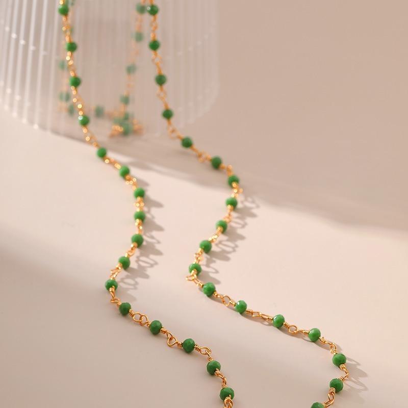 Women Multi Layer Green Bead 18k Gold Plated Irregular Pearl Pendant Necklace