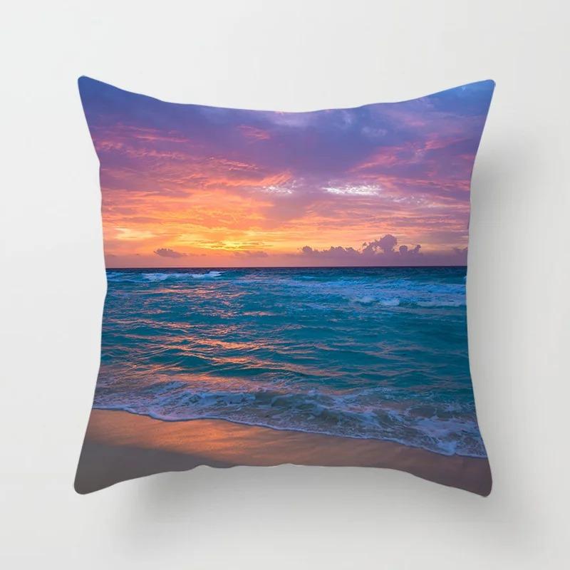 Living Room Sofa Car Cushion Cover Luxury Home Decoration Pillow Cover Sunset Beach Landscape Throw Pillow Cover