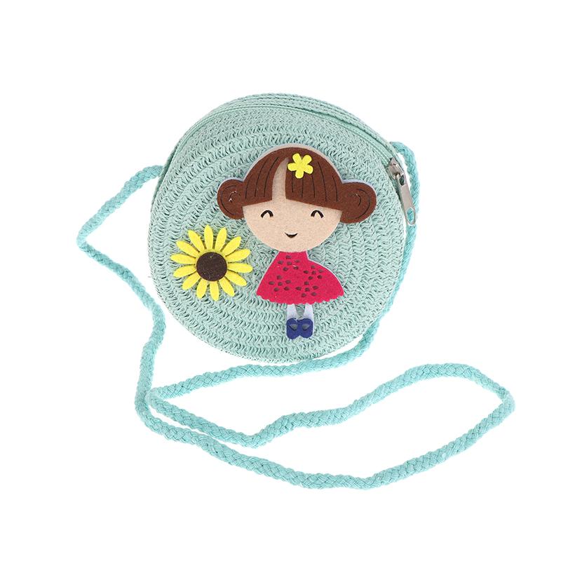 Children Flower Girl Straw Bag Crossbody Bag Handmade Woven Messenger Bag Straw Handbag Shoulder Bag Summer Kids Coin Purse