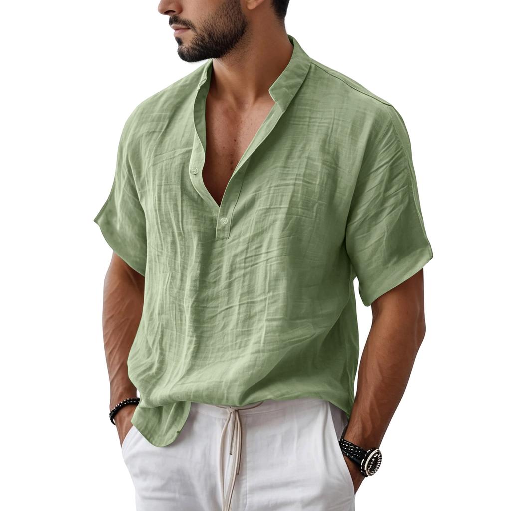 Linen Shirts for Men Casual Short Sleeve Shirts for Men Relaxed Fit Polo Shirts for Men Mens Polo Shirts Short Sleeve Comfortable Style