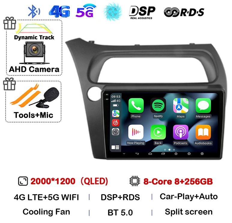 Android 14 WIFI+4G Carplay Car Radio For Honda Civic Hatchback 2006 2007 2008 2009 2010 2011 Multimidia Video Player GPS Stereo