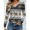 Women's Autumn 3D Printed V-Neck Long Sleeve T-Shirt