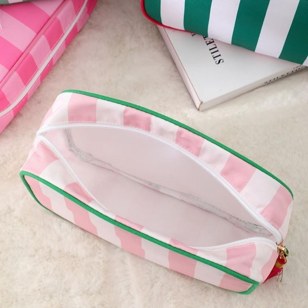 Large Capacity Portable Cosmetic Bag Large Striped Makeup Bag Portable Pouch Girls