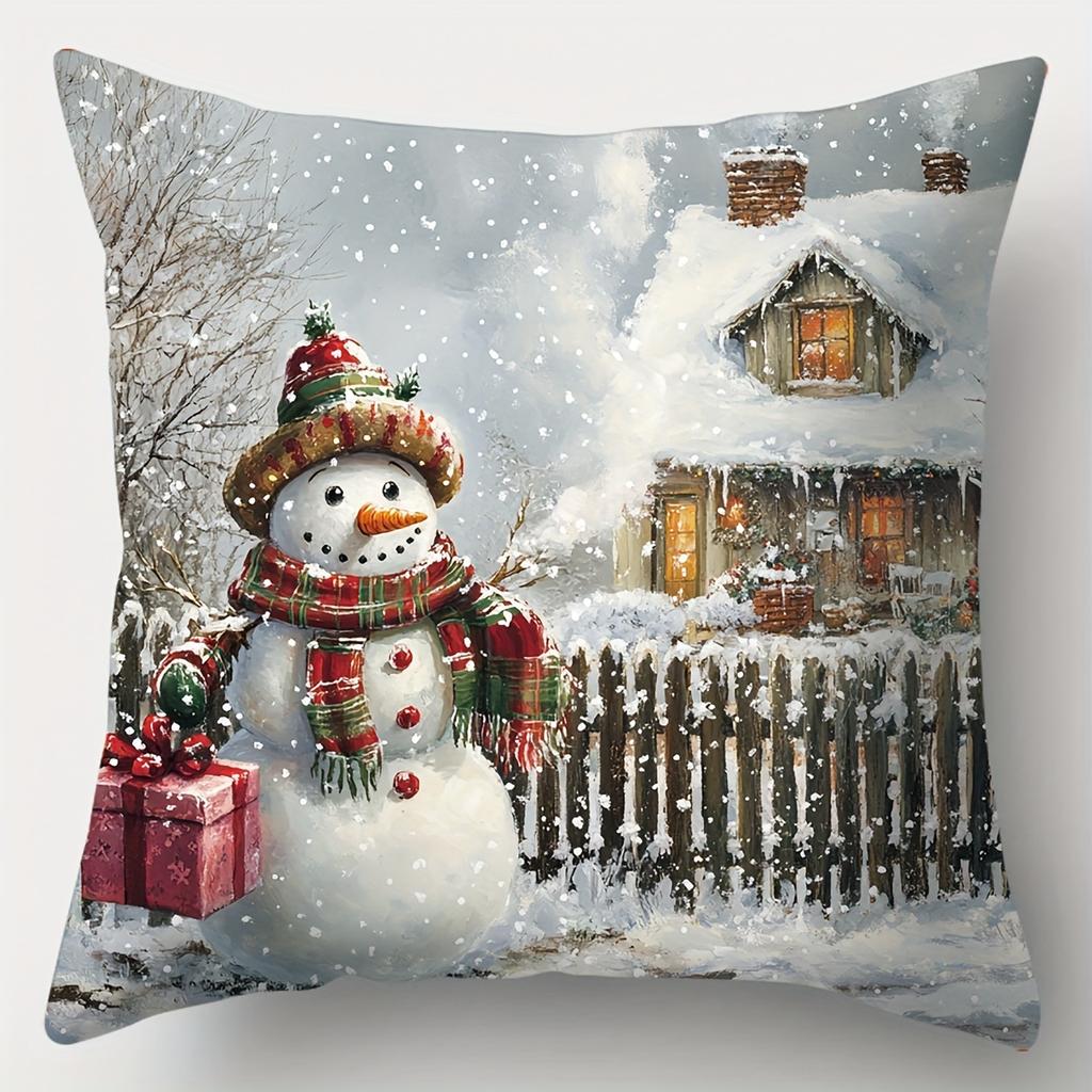 Christmas Scene Pillows Santa Snowman Deer Cottage Polyester pillowcase, sofa decorative cushion cov Headboard Pillow