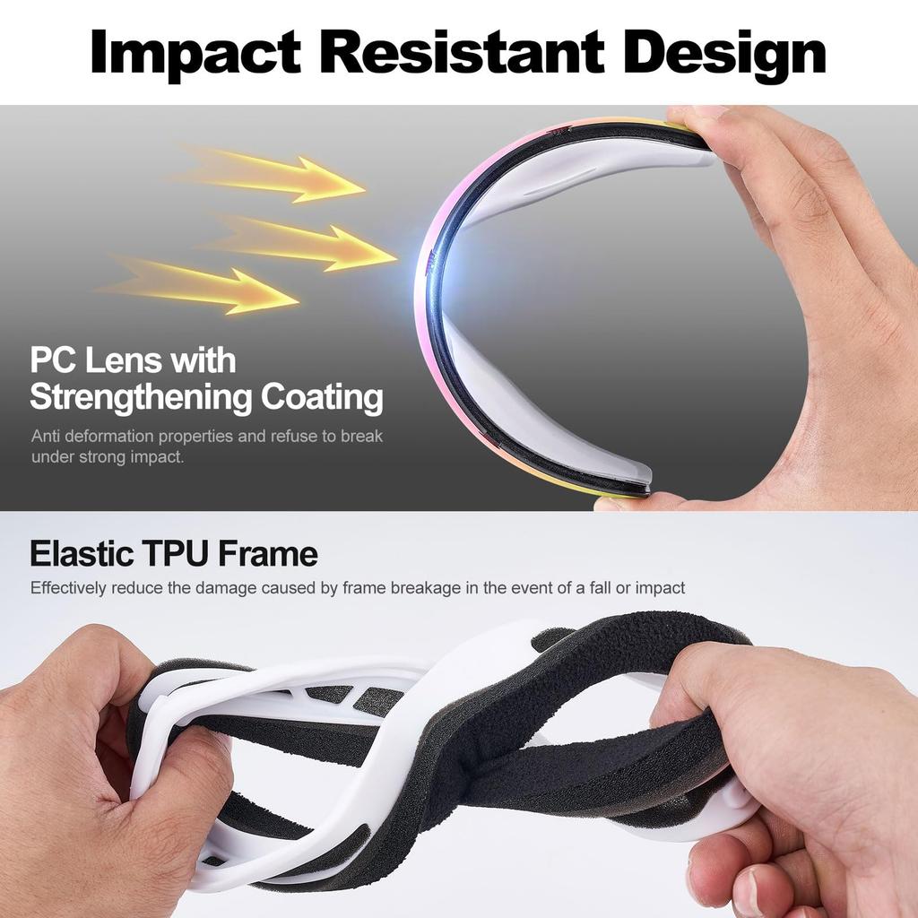 Odoland Snow Spherical OTG Glasses Mirrored UV400 Double Adult Size Pink VLT Goggles, Double-Layer Lenses, Anti-Fog, Compatible, Lenses, Protection,