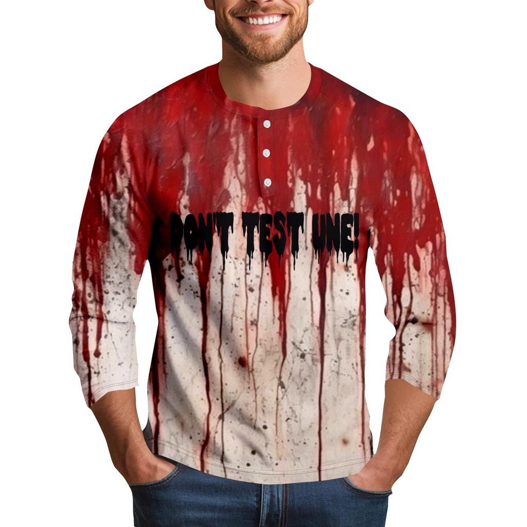 Men's Halloween Print Raglan Dralan Three-quarter Sleeve Casual Top