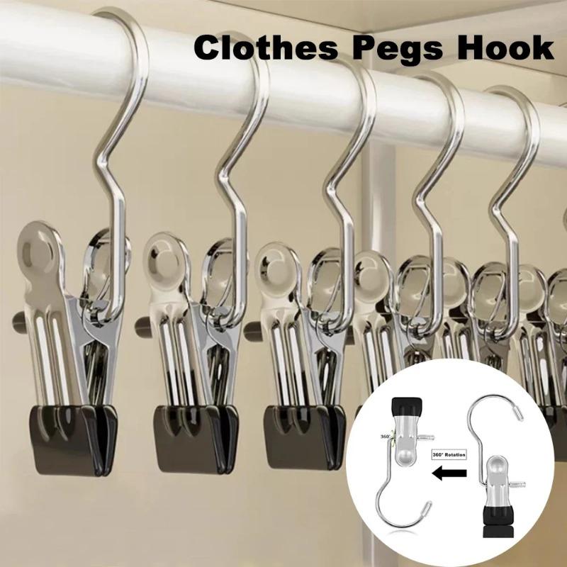 10~80PCS Closet Clothes Organizer No Trace Clothespins Clothes Pegs with Hooks Stainless Steel Socks Drying Clothes Hangers Clip