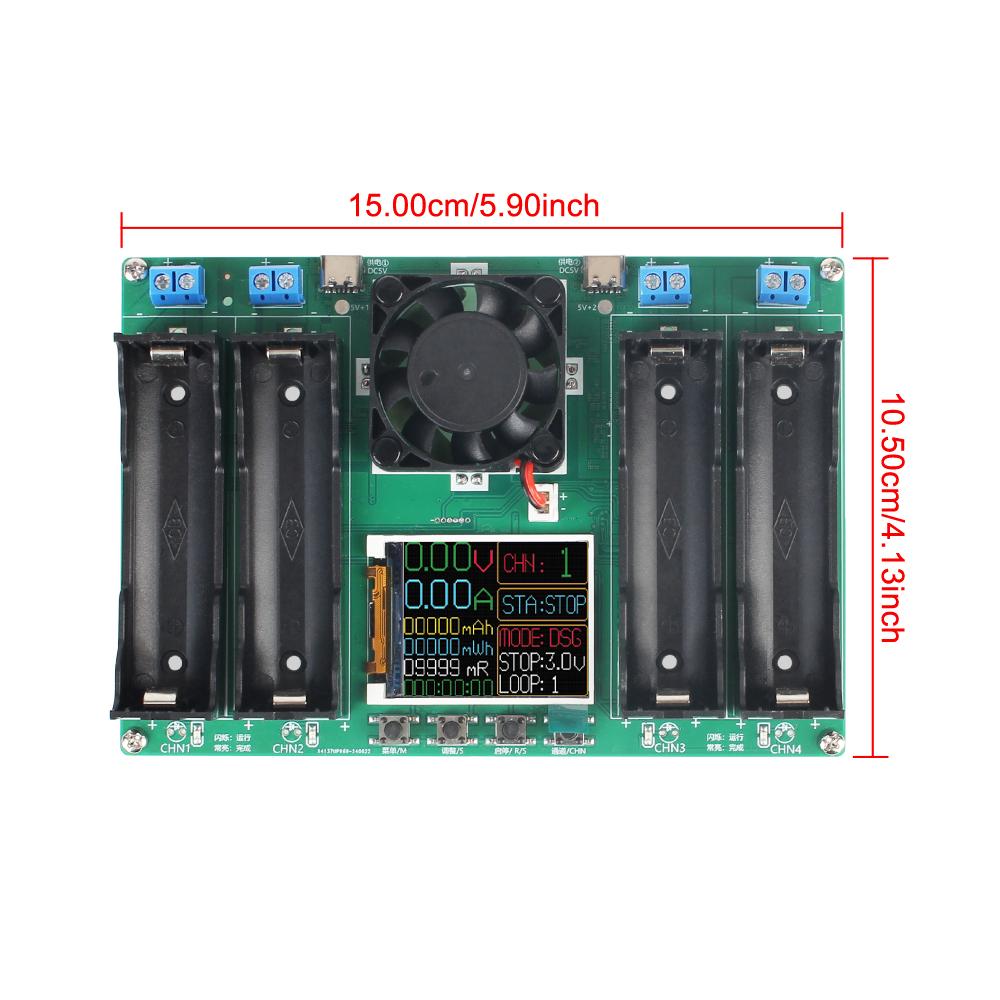 5V 18650 Lithium Battery Capacity Tester Resistance Analyzer 4 Channel Electronic Load Tester Type-C Dual Port Input
