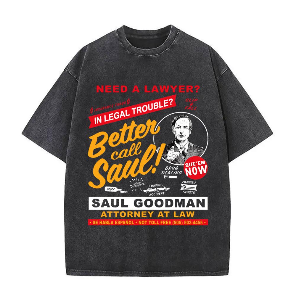Better Call Saul A Lawyer You Can Trust Vintage Washed T Shirt Heisenberg TV Breaking Bad Tshirt Men Fashion Oversized Tshirts S