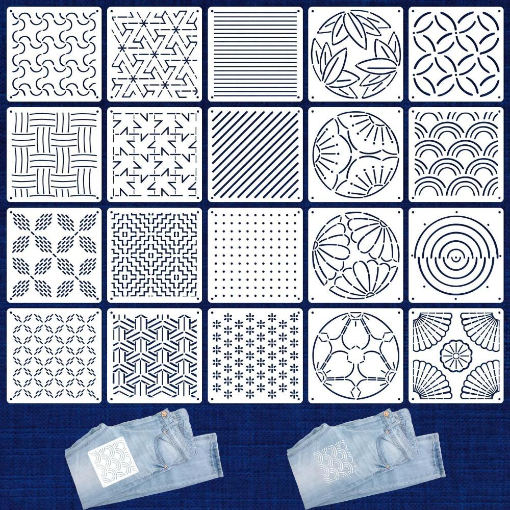 

20pcs/25pcs Handmade Sashiko Stencil Kit Geometric Pattern Sashiko Thread Kit Beginners 20pcs