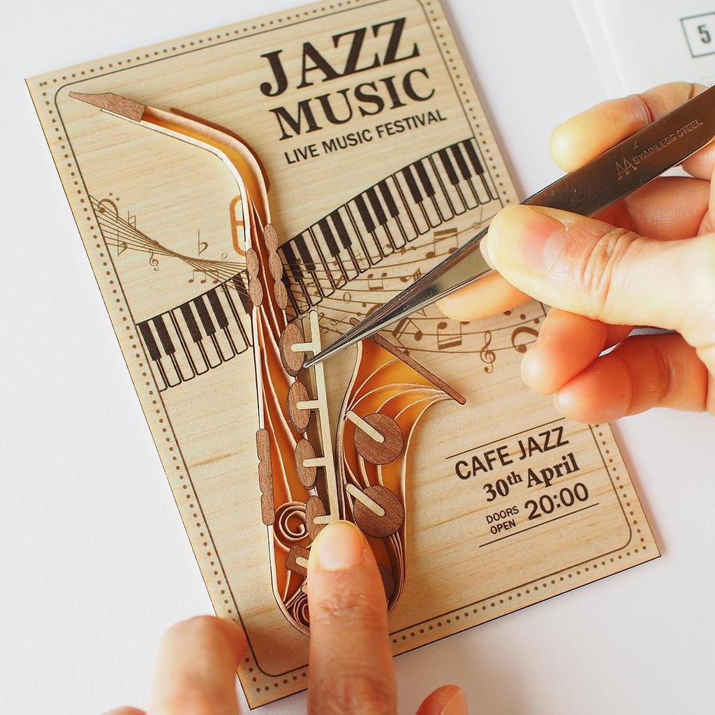 KINOWA "Saxophone" Wood-Paper-Art Original Handmade Quilling Kit, Musical Instrument, Made in Japan