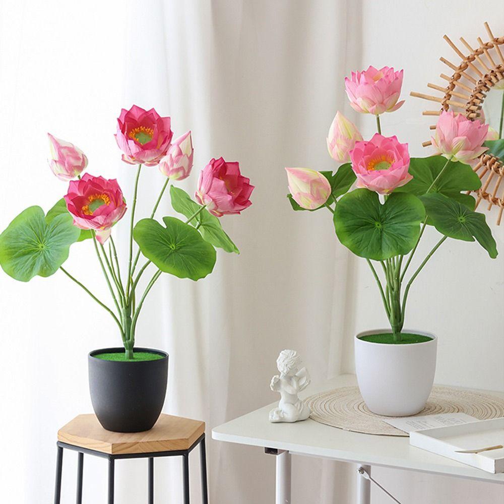 Creative Multicolor Lotus Artificial Flower Silk Flower DIY Lifelike Flower Green Lotus Leaves Fake Flower Home Decoration