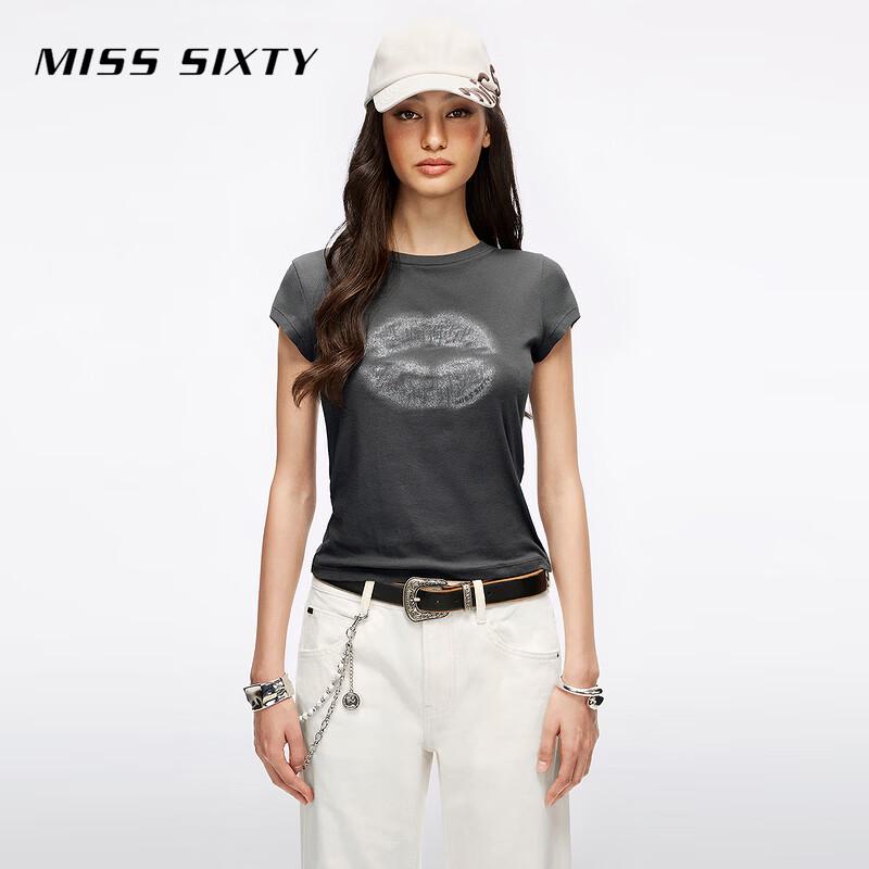 MISS SIXTY 2026 Spring Glitter Lip Print Cotton T-Shirt M