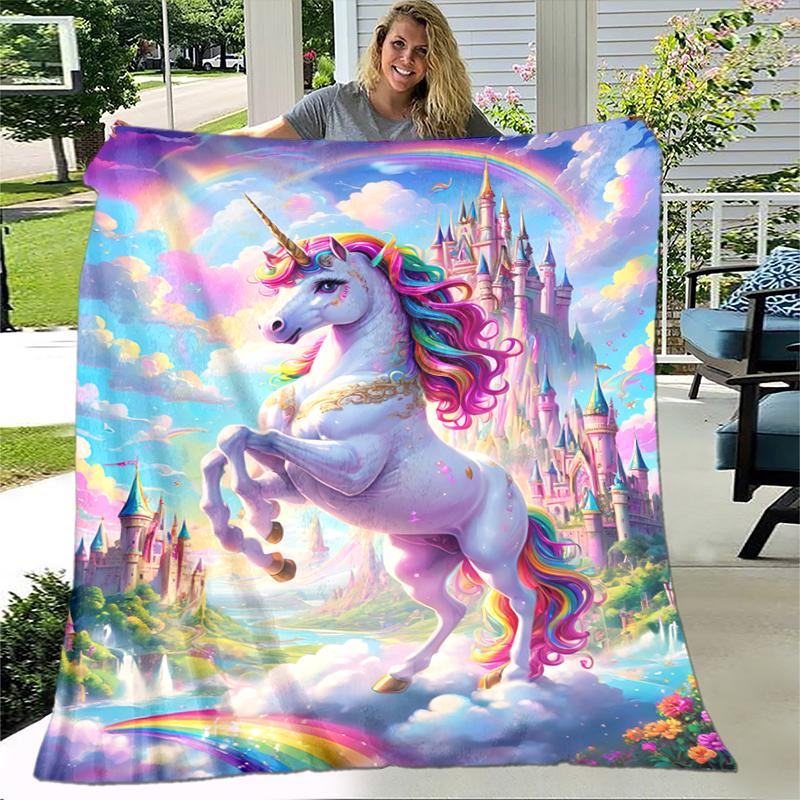 1PC Dreamy Rainbow Unicorn blanket, al season lightweigh Poster blanket home office outdoor nap multifunc Poster blanketional blanket