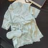 Women's Ice Silk Lace Pajama Set - Short-Sleeve, Solid Color, Princess Style, Casual Home Wear