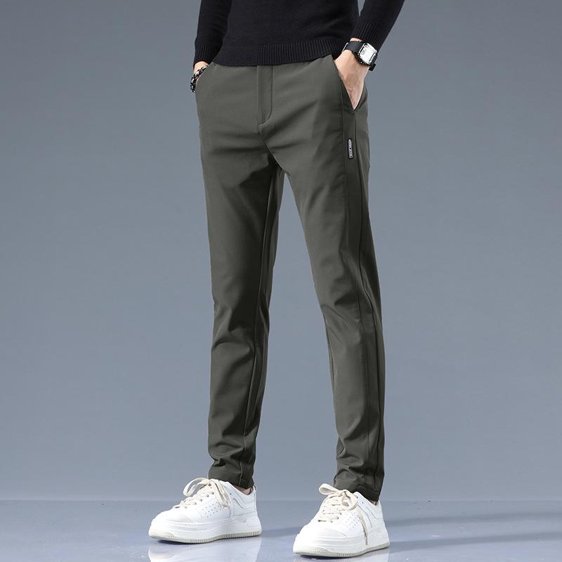 Casual pants men's autumn and winter thickened business simple slim-fitting small feet straight trousers