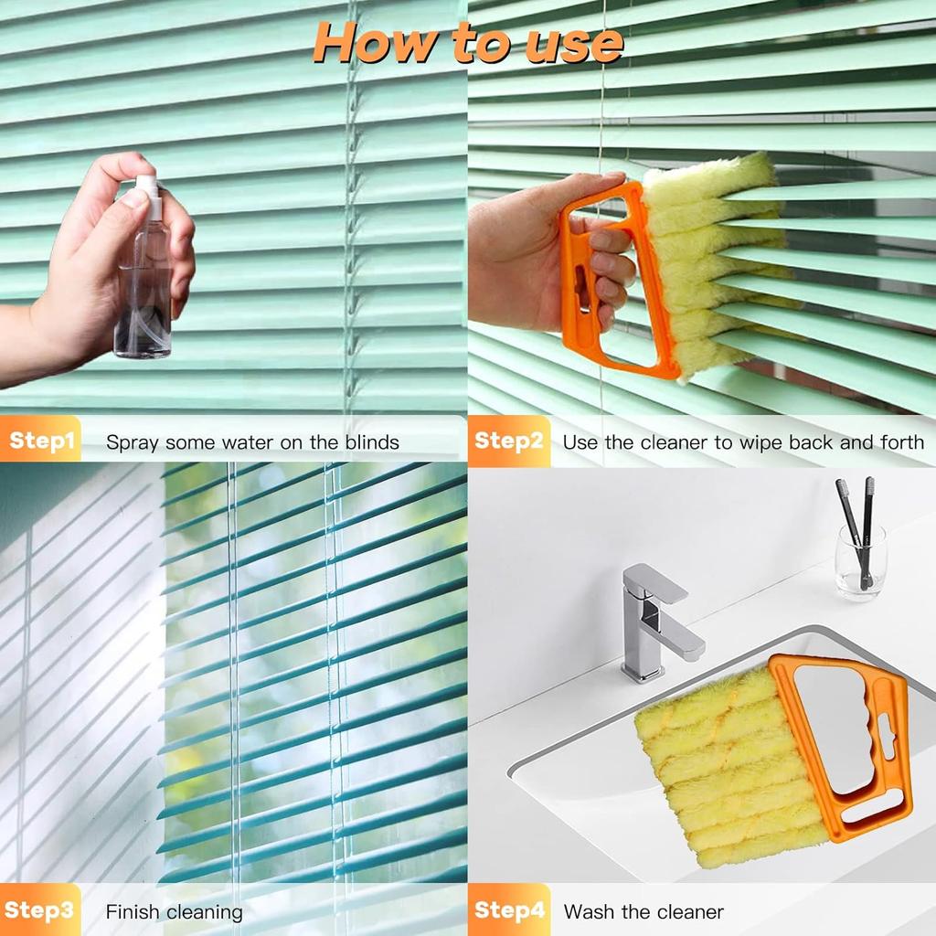 AOCEAN 4 Pcs Blind Cleaner Duster Tool 7-Finger Dusting Cleaner Tool For Window & Air Conditioner Handheld Mini Duster Brush For Wood Blinds Dust