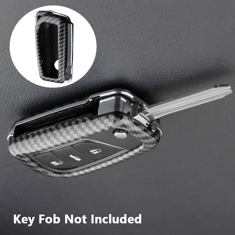 Carbon Fiber Style Car Key Fob Case Cover Shell with Keychain For Toyota RAV4 Camry C-HR Corolla Hatchback