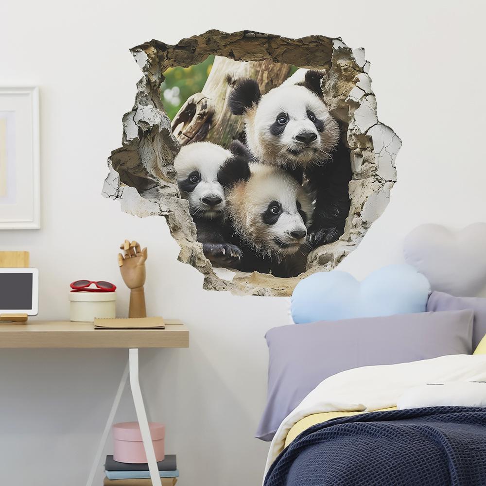 3D Realistische Doorbrekende Muur Schattige Panda Muursticker Zelfklevend Verwijderbaar voor Slaapkamer Woonkamer Achtergrondmuur Decoratie