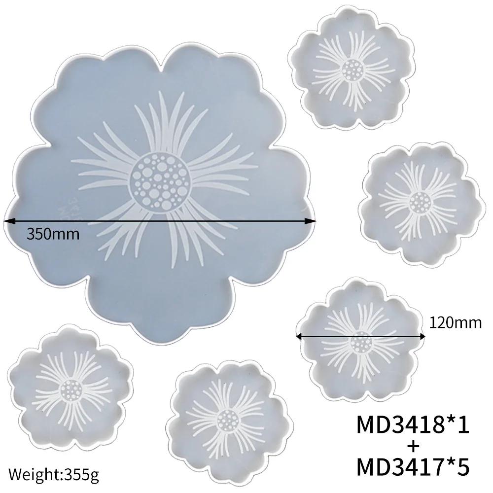 Coaster Silicone Molds Floral Cup Mat Handmade Mould for Epoxy Resin Casting Agate Slices Cup Tray Holder DIY Desk Decor
