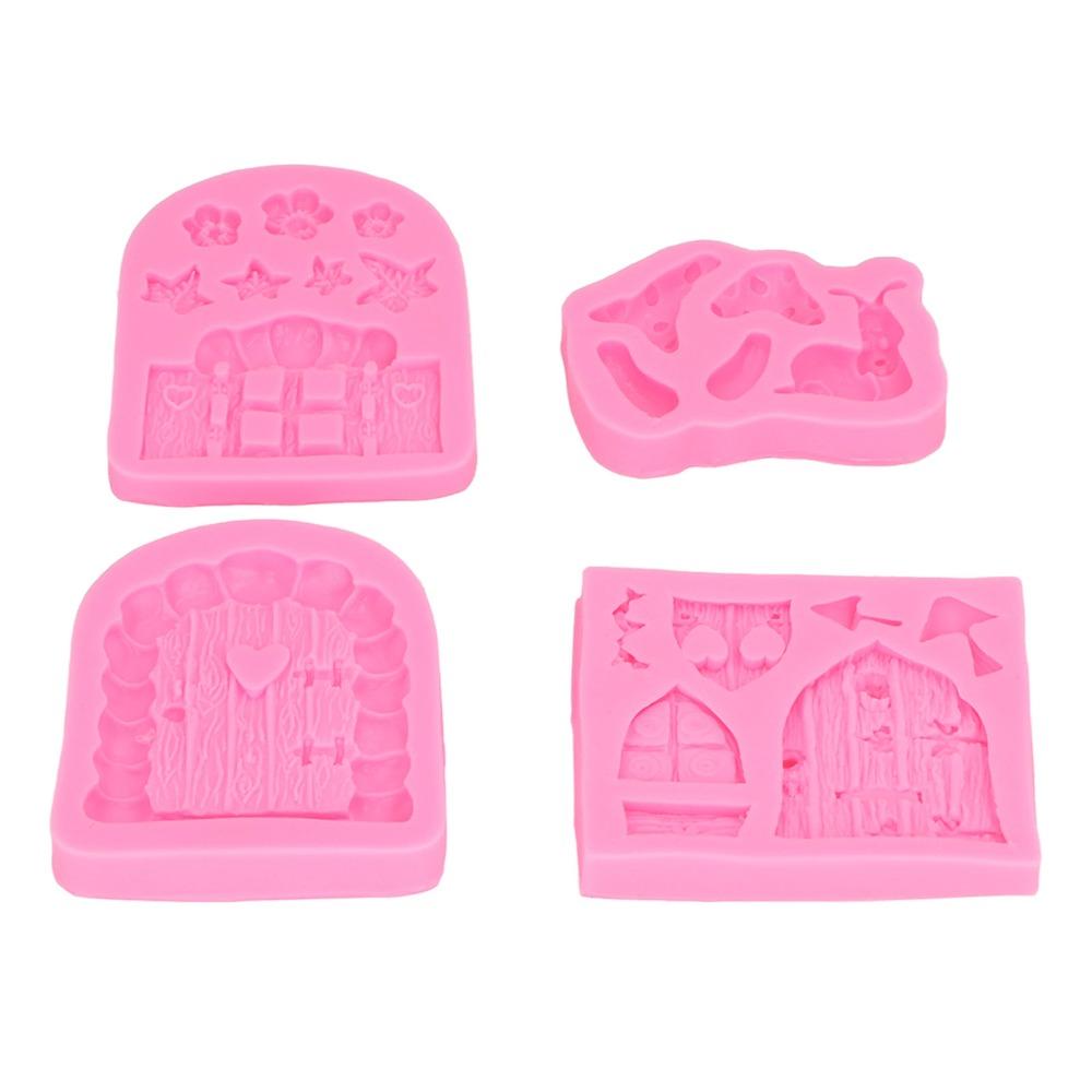 4pcs Non-Stick Silicone Chocolate Molds Easy Release Door Mushroom Mold  Cupcake Topper