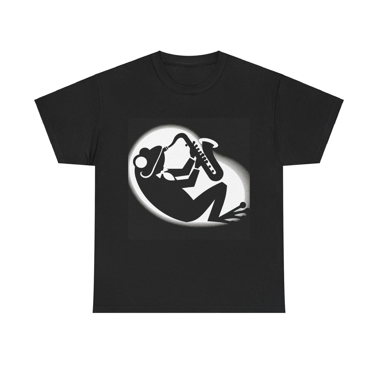 Unisex Adult T Shirt Art Deco Frog Saxophonist Silhouette Musician Jazz Black S
