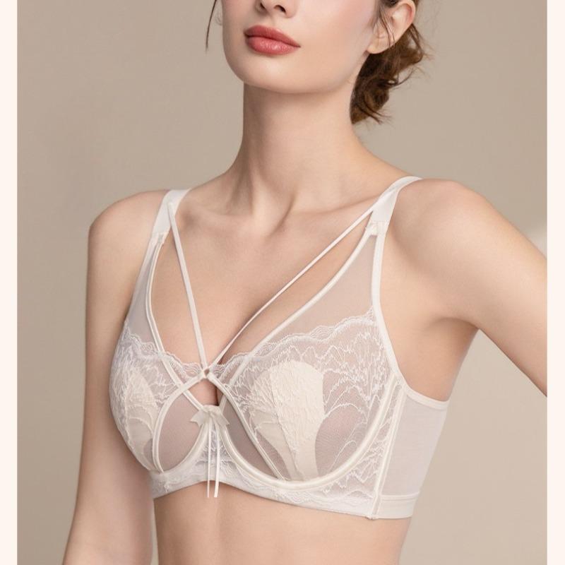 BH mit französischen Spitzen-Hasenohren, dünn, hebt und pusht, Kristall-Cup-BH, der große Brüste kleiner aussehen lässt