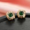Exquisite Vintage Hand Carved Stud Earrings for Women's Elegant Green Square Chalcedony Ear Stud Perfect Christmas Gifts