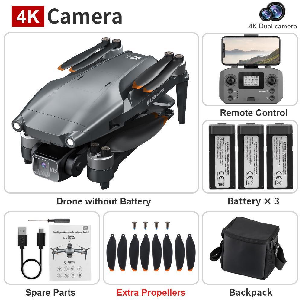 L600 PRO MAX Drone: Three-Axis Gimbal, Electronic Stabilization, Anti-Shake, Laser Obstacle Avoidance.