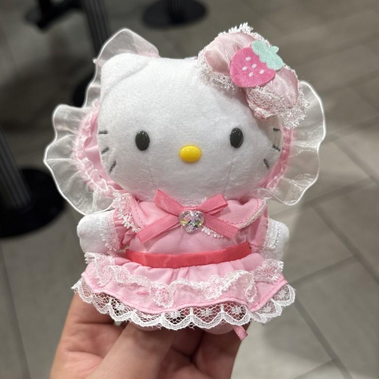 Hello Kitty Lolita Cartoon Plush Keychain With Lace Hat And Heart Clip For Girls Pink Heart Lace