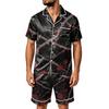 Men's Halloween Pajama Set - Satin Striped Plaid Print Short Sleeve Shirt and Shorts with Pockets, Loose Fit Two-Piece Set for Home Daily Wear