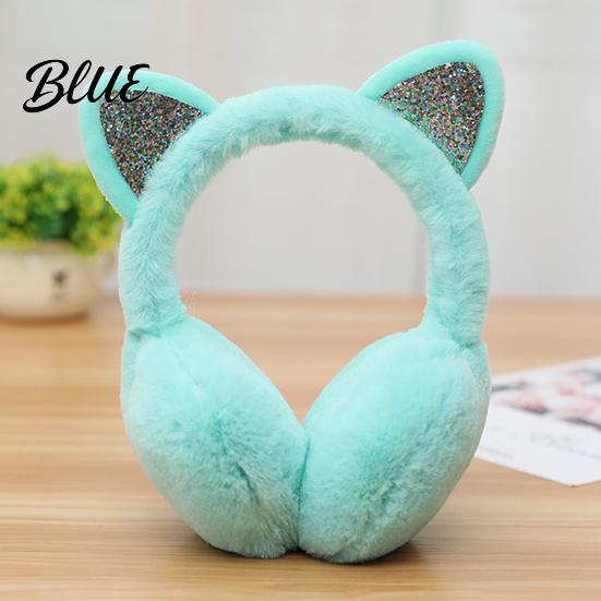 Women Lovely Winter Glitter Earmuff Warmer Shiny Cats Ear Cold Protection