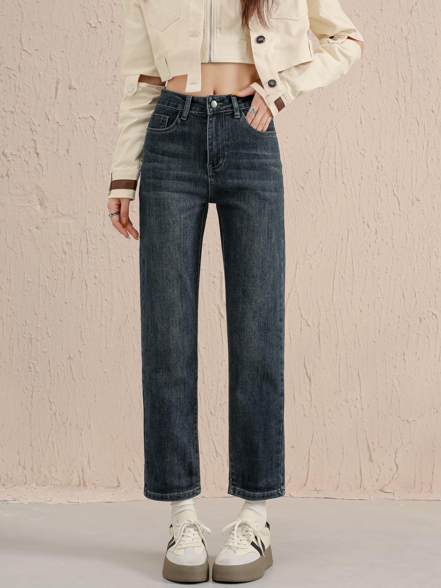 Джинсы-сигареты 2025 Ретро Стрейч Слимминг - Осенне-зимние Прямые Брюки-багеты XS