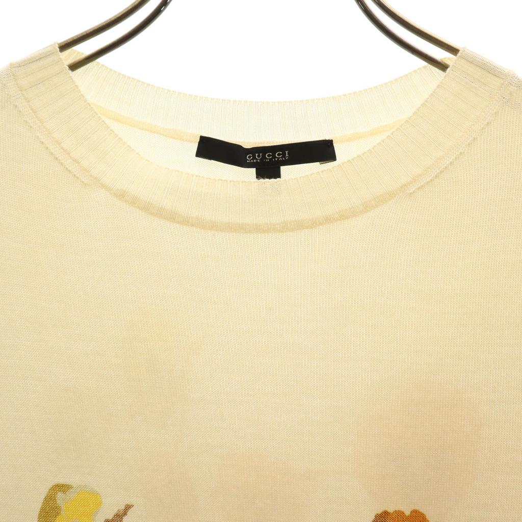 GUCCI Made in Italy Cashmere Blend Floral Short sleeve knit S Ivory Women Used
